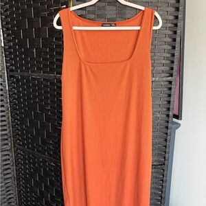 Boohoo Vibrant Orange Midi Dress
